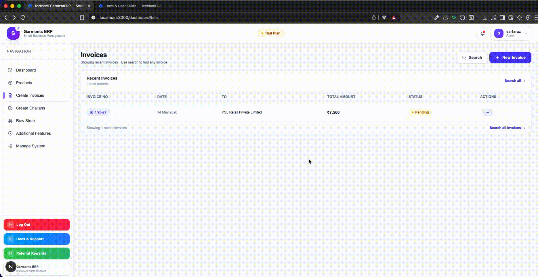 TechFami ERP Invoice Management