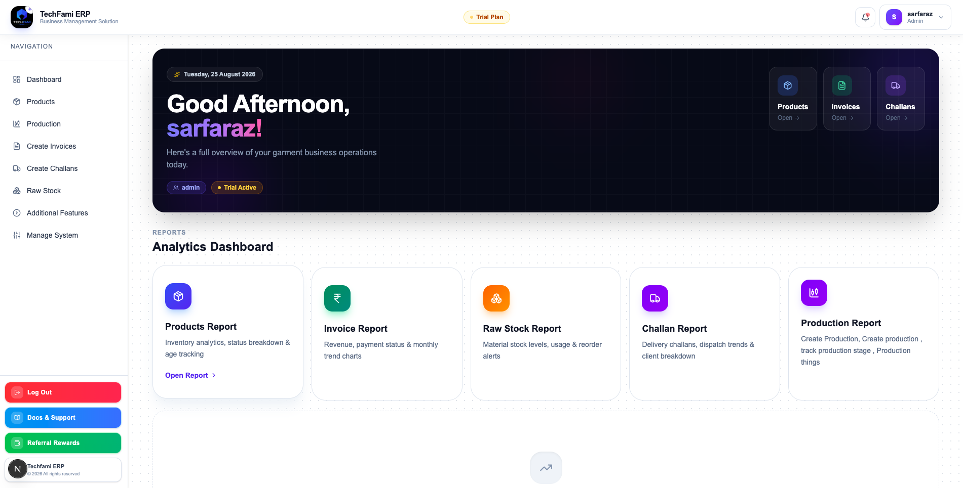 TechFami ERP Dashboard